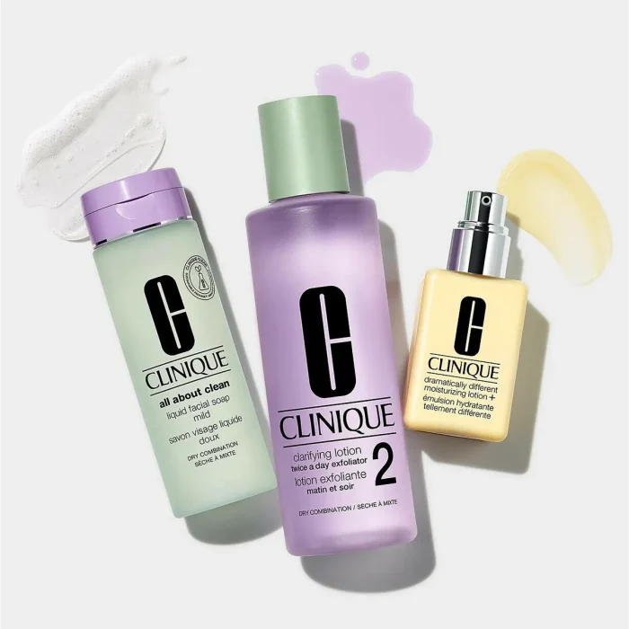 Shop the Clinique 3-step Skin Care System Type 2 Dry Combination Skin 3pc Set online at the best price in Bangladesh. Transform your skin with this Face Care Set designed for dry combination skin. Order now! - Lavishta
