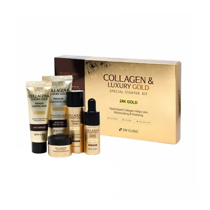 Experience the magic of K-Beauty with 3W CLINIC Collagen And Luxury Gold Special Starter Kit 24k. This face care set is available to buy online at the best price in Bangladesh. Treat your skin to luxury today! - Lavishta