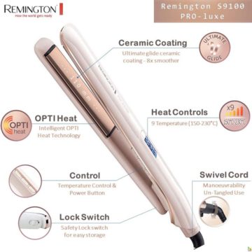 Remington - PROLUXE STRAIGHTENER - S9100 is a hair straightener tool for dry-hair styling, helping create smoother, polished looks with controlled section-by-section use. - Lavishta