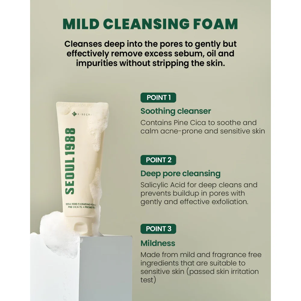 KSECRET - Seoul 1988 Cleansing Foam : Pine Cica 1% + Probiotics - 150ml - Image 4