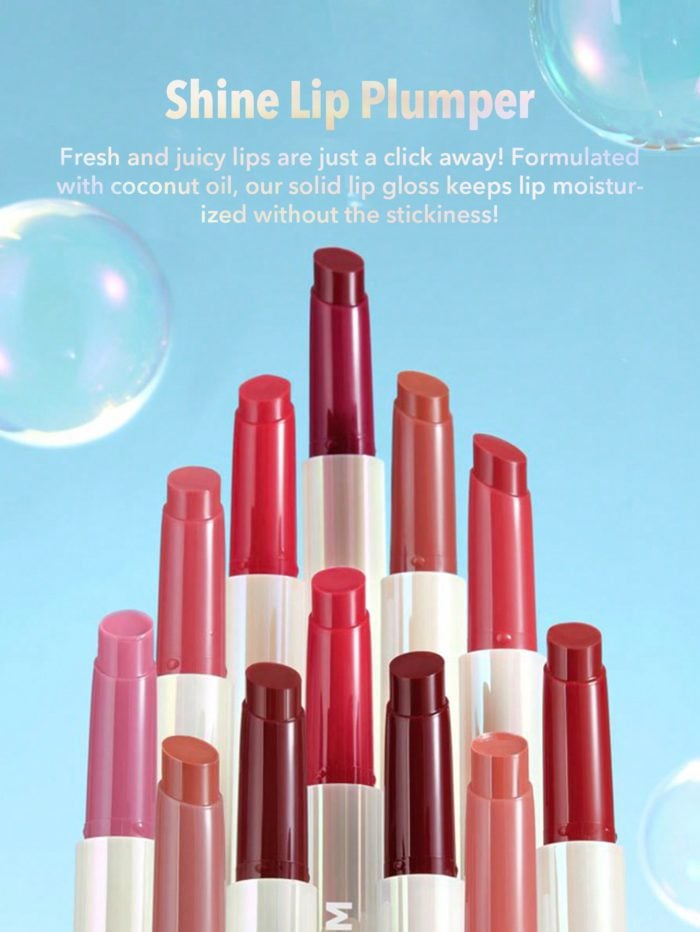 shein@v1@151 Sheglam - Pout-perfect Shine Lip Plumper is a glossy lip plumper in confirmed shade options, helping lips look finished with shine while shoppers choose from soft, warm, pink, and berry tones. - Lavishta