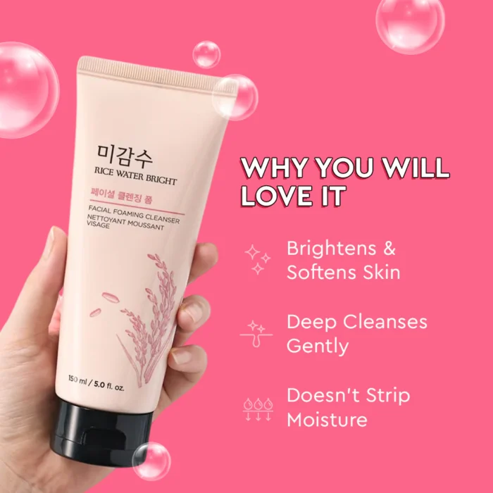 4_6114c158-ee18-408f-83d4-bb17acd23e0b The Face Shop - Rice Water Bright Facial Foaming Cleanser is a K-Beauty foaming cleanser in 150ml and 300ml sizes, helping daily routines start with a fresh, clean feel. - Lavishta